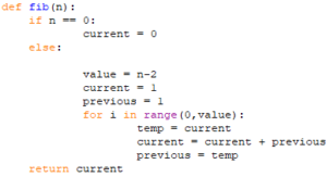prosty algorytm obliczania ciągu Fibonacciego napisany w Pythonie