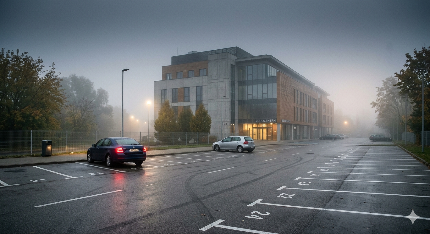 Pusty parking we mgle